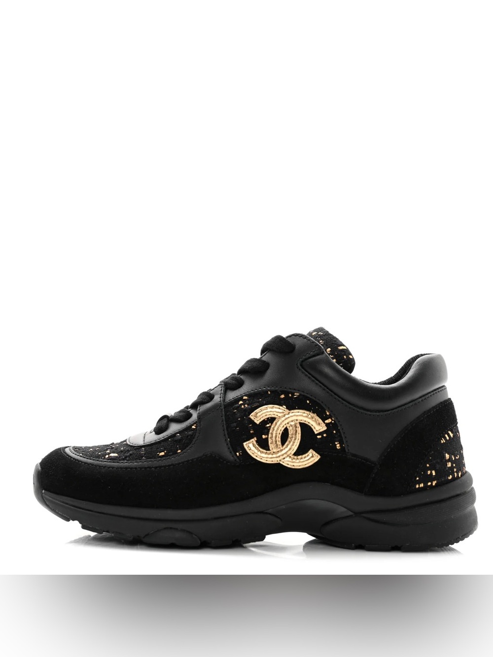 Chanel Tweed Velour and Leather Sneakers